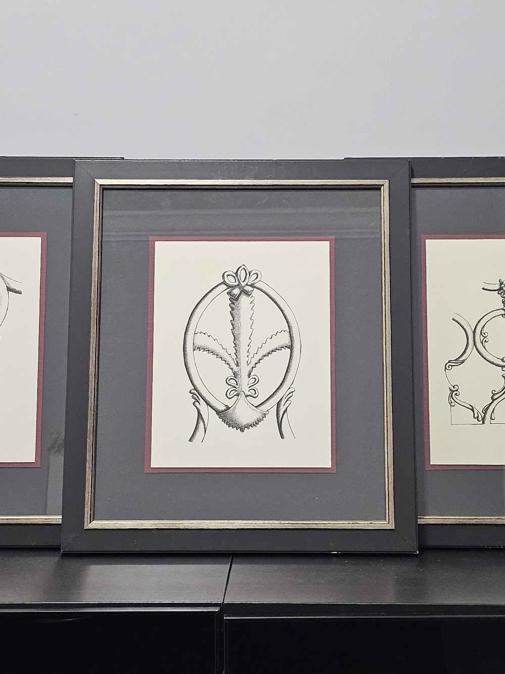 Set of 3 Kinder Harris “Ornate Chair Backs” Framed Art Prints — Vintage
